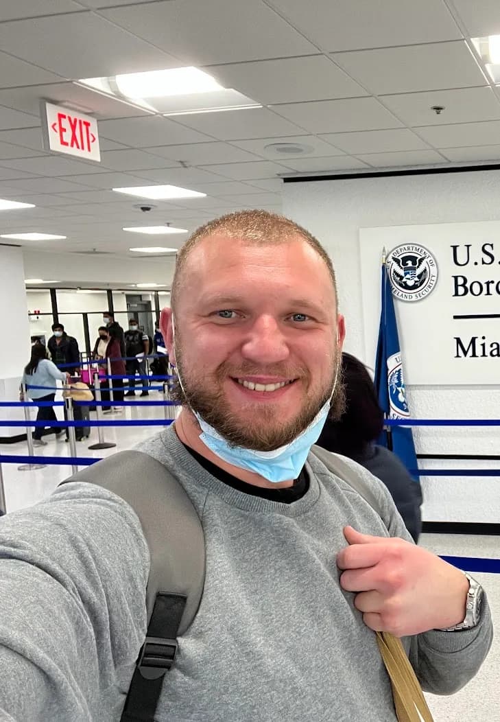 Eugene Bernitsky arriving at Miami International Airport, 2022
